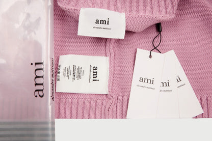 Pull en laine logo blanc Ami Paris