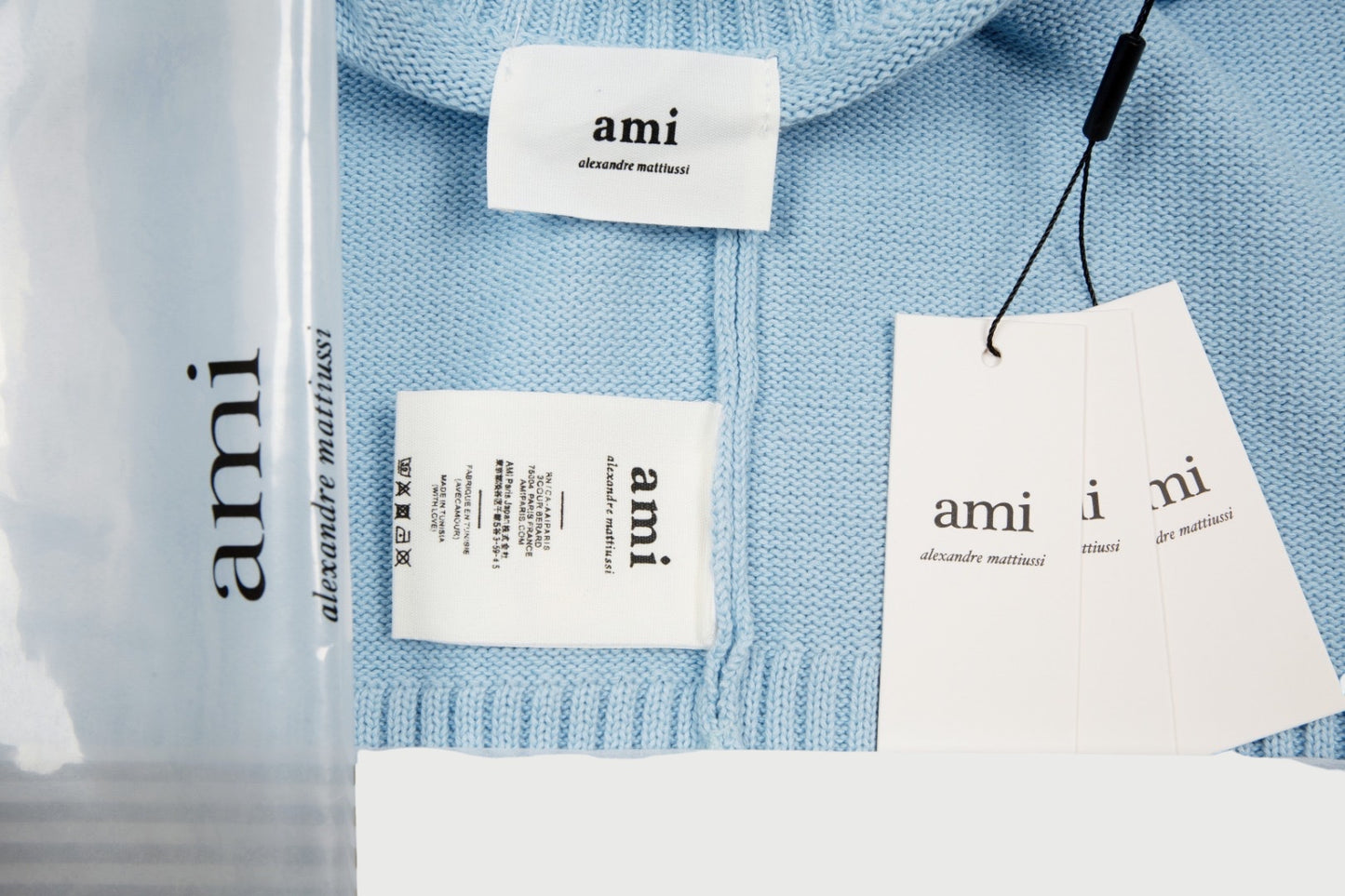 Pull en laine logo blanc Ami Paris